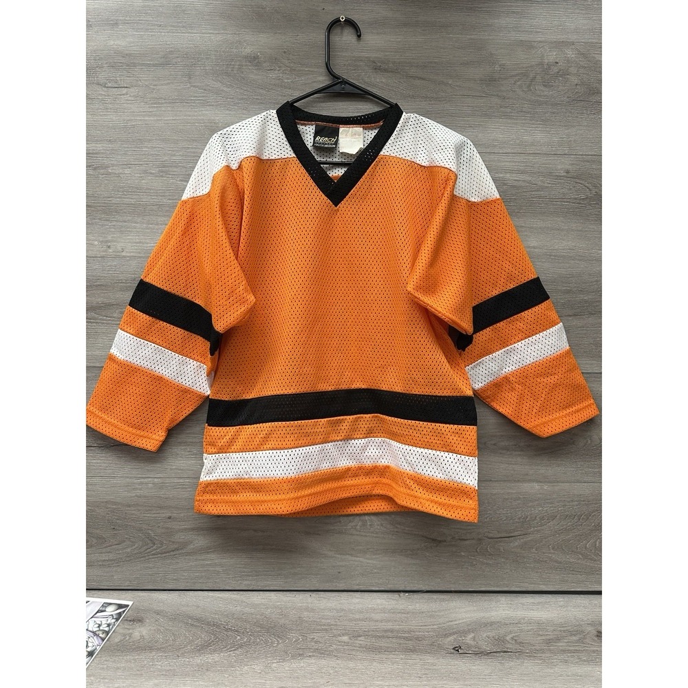 Vintage 90s Reach Deadstock  Sports Blank Practice Hockey Jersey Orange White